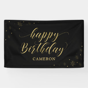Gold & Schwarz Glänzendes Happy Birthday Party-B Banner