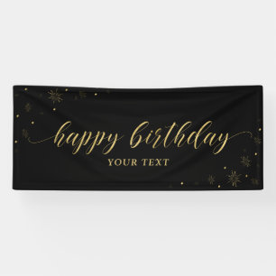 Gold & Schwarz Glitzernde Happy Birthday Party B Banner