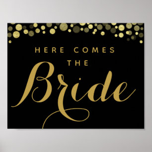 Gold & Schwarz hier kommt das Brautzettel Poster