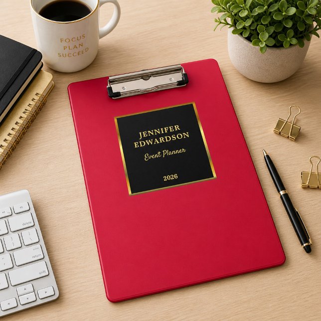 Gold schwarz Kardinalrot professionell geschäftlic Mini Klemmbrett (Modern elegant black, gold and red cardinal professional mini clipboard.)
