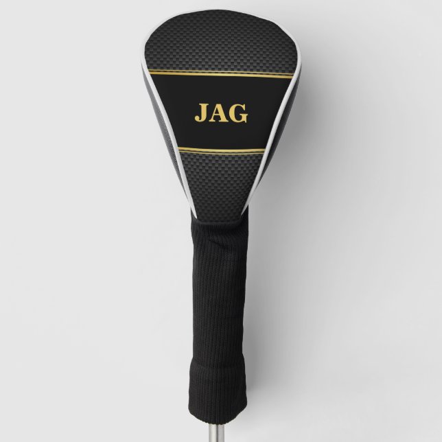 Gold Schwarz Kohlenstoff-Look Monogramm Golf Headcover (Vorderseite)