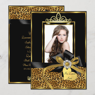 Gold Schwarz Leopard Print & Schleife Foto Quincea Einladung