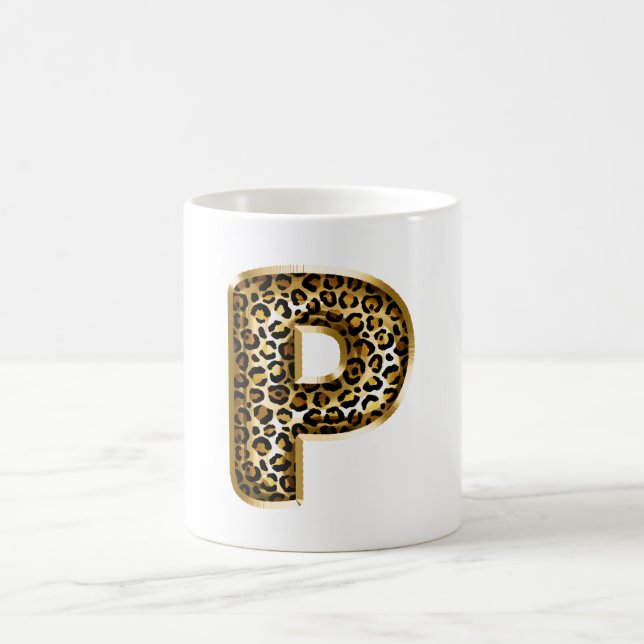 Gold Schwarz Leopardendruck Buchstabe P Kaffeetasse (Mittel)