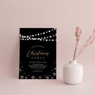 Gold & Schwarz Lichterkette Weihnachtsfeier Einl Einladung