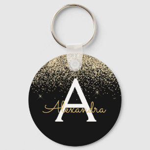 Gold Schwarz Luxus Glitter Monogramm Schlüsselanhänger