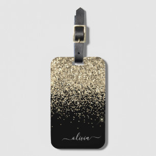 Gold Schwarz Mädchen Glitter Glanz Monogramm Name Gepäckanhänger
