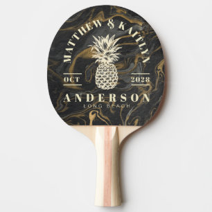 Gold Schwarz Marmor Tropisch Ananas Hochzeits Wapp Tischtennis Schläger
