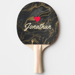Gold Schwarz Marmor Wirbel Vintage Herz Signatur Tischtennis Schläger