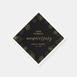 Gold & Schwarz Moderne 50. Hochzeitstag-Party Serviette