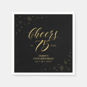 Gold & Schwarz Moderne Cheers 75. Geburtstagsfei Serviette