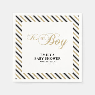Gold & Schwarz Moderne Jungen-Baby-Party Papier- Serviette