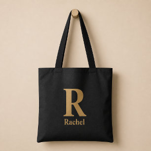 Gold/ Schwarz Modernes Minimal Monogramm Name