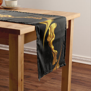 Gold Schwarz Monochrom Opulent Swirl Flüssig Desig Mittelgroßer Tischläufer