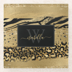 Gold Schwarz Monogramm Glasuntersetzer