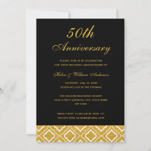 Gold-Schwarz-Muster 50. Hochzeitstag Einladung