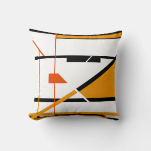 Gold Schwarz Orange auf Weiß geometrisches Design Kissen