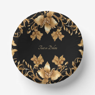 Gold-Schwarz-Ornamentale Blumen Pappteller