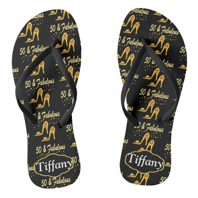GOLD & SCHWARZ PERSONALISIERT 50. GEBURTSTAG FLIP  FLOPS (Fußbett)