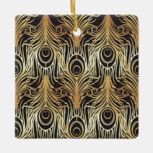 Gold, Schwarz, Pfauenmuster, Jugendstil, Vintage, Keramikornament