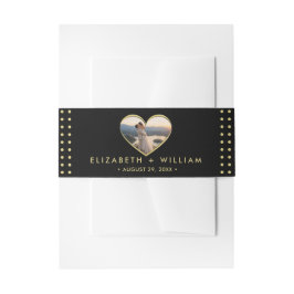 Gold & Schwarz Punkte Hochzeit personalisiert Einladungsbanderole