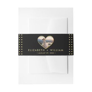 Gold & Schwarz Punkte Hochzeit personalisiert Einladungsbanderole
