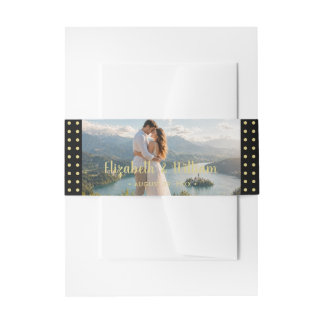 Gold & Schwarz Punkte Hochzeit personalisiert Einladungsbanderole