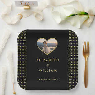 Gold & Schwarz Punkte Hochzeit personalisiert Pappteller