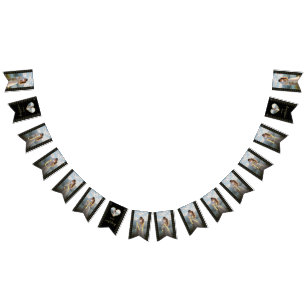 Gold & Schwarz Punkte Hochzeit personalisiert Wimpelkette
