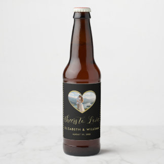 Gold & Schwarz Punkte personalisierte Hochzeit Bierflaschenetikett