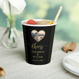 Gold & Schwarz Punkte personalisierte Hochzeit Pappbecher
