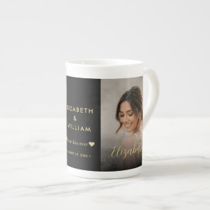 Gold & Schwarz Punkte personalisierte Hochzeit Prozellantasse