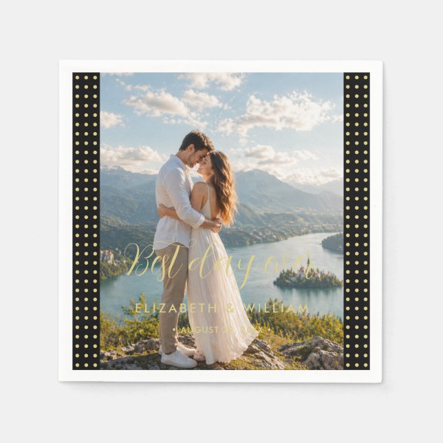 Gold & Schwarz Punkte personalisierte Hochzeit Serviette (Vorderseite)