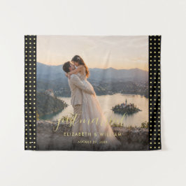 Gold & Schwarz Punkte personalisierte Hochzeit Wandteppich