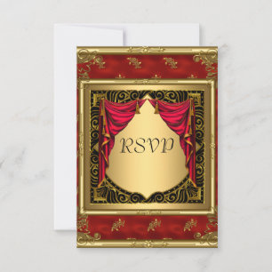 Gold Schwarz Rot Retro-Einladung RSVP Karte