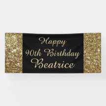 Gold-/Schwarz-Schein-90. Geburtstags-Party-Fahne