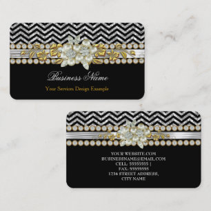Gold Schwarz Silber Chevron Diamant Perle Floral Visitenkarte