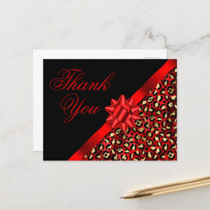 Gold Schwarz und Rot Leopard Folienband Schleife G Postkarte