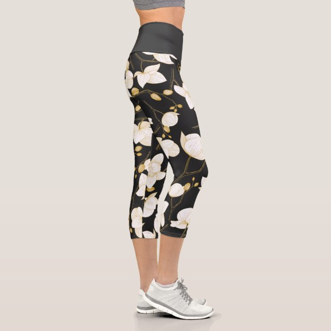 Gold, schwarz und weiß, elegant orchid floriert mo capri leggings (Rechts)