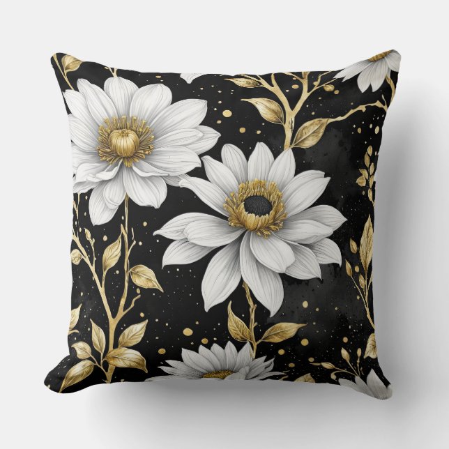 Gold, Schwarz und Weiß Kissen (Vorderseite)
