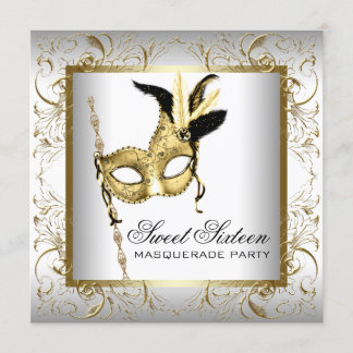 Gold Schwarz-weiß 16 . Geburtstag Masquerade Party Einladung