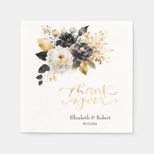 Gold Schwarz-weiß Danke-Karte Serviette