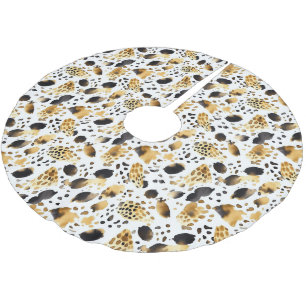 Gold Schwarz-weiß Leopard Weihnachten Polyester Weihnachtsbaumdecke