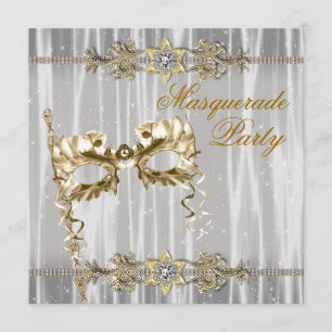 Gold Schwarz-weiß Masquerade Party Einladung