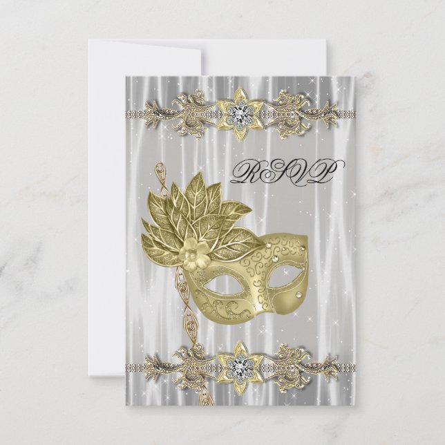 Gold Schwarz-weiß Masquerade Party UAWG RSVP Karte (Vorderseite)