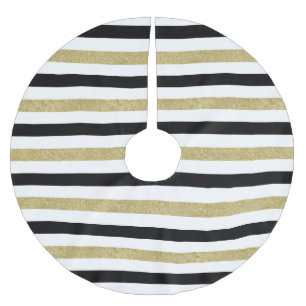 Gold Schwarz-weiß Strips Weihnachten Polyester Weihnachtsbaumdecke
