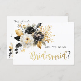 Gold Schwarz-weiße Blume Bridesmaid Card Einladung