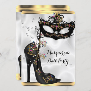 Gold Schwarz-weiße Masquerall Party Maske Jewel Einladung
