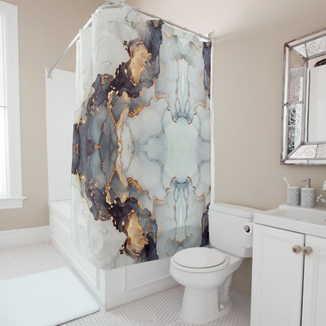 Gold Schwarz-weißer Marmor Hübsch Duschvorhang (Beispiel)