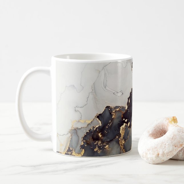Gold Schwarz-weißer Marmor Hübsch Kaffeetasse (Mit Donut)
