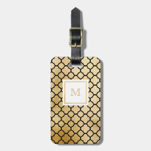 Gold, Schwarz-weißer quatrefoil Gepäck-Umbau Gepäckanhänger